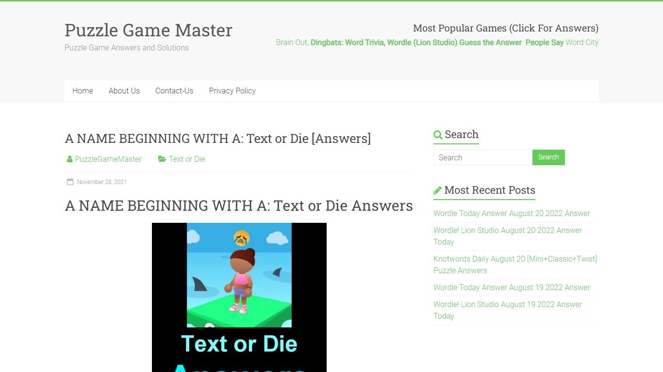 A NAME BEGINNING WITH A: Text or Die [Answers] - Puzzle Game Master